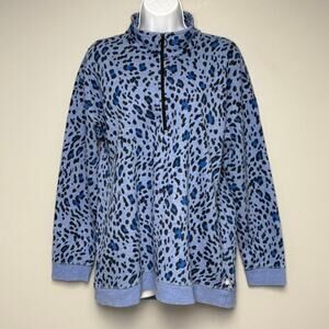 T by Talbots Blue Leopard Athleisure 1/2 Zip Mock Neck Pullover Womens Sz L